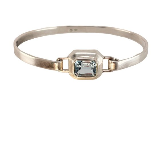 Blue Topaz Faceted, Rectangular Stone, Bezel Set Sterling Cuff Bracelet - Picture 9 of 11